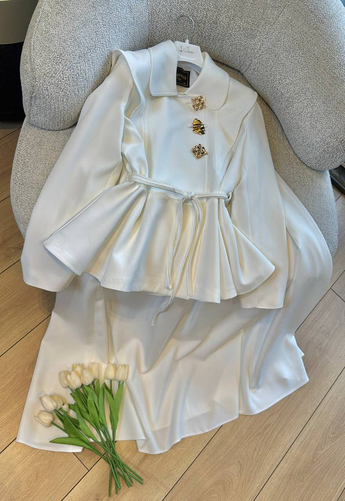 Elegant Belted Modest Suit Set with Maxi Skirt