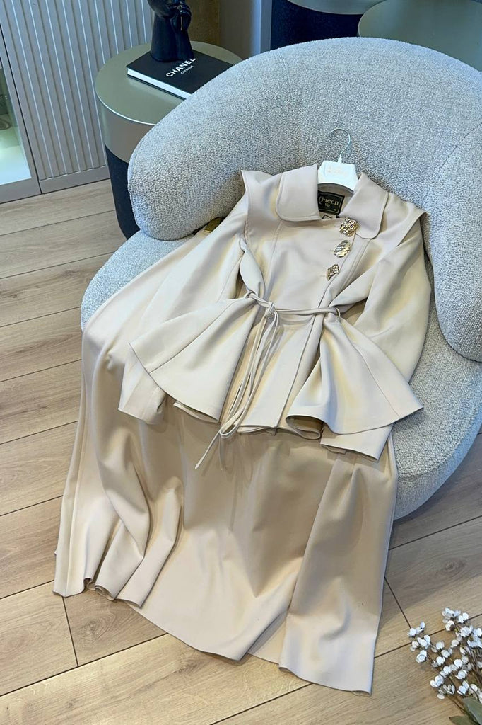 Elegant Belted Modest Suit Set with Maxi Skirt