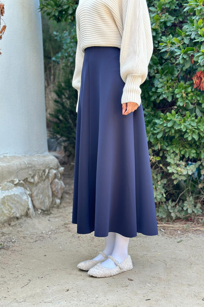 Elegant Flared Scuba Maxi Skirt