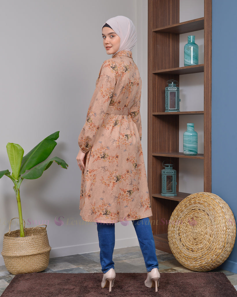 Modest Tunic - Belt - Floral Print