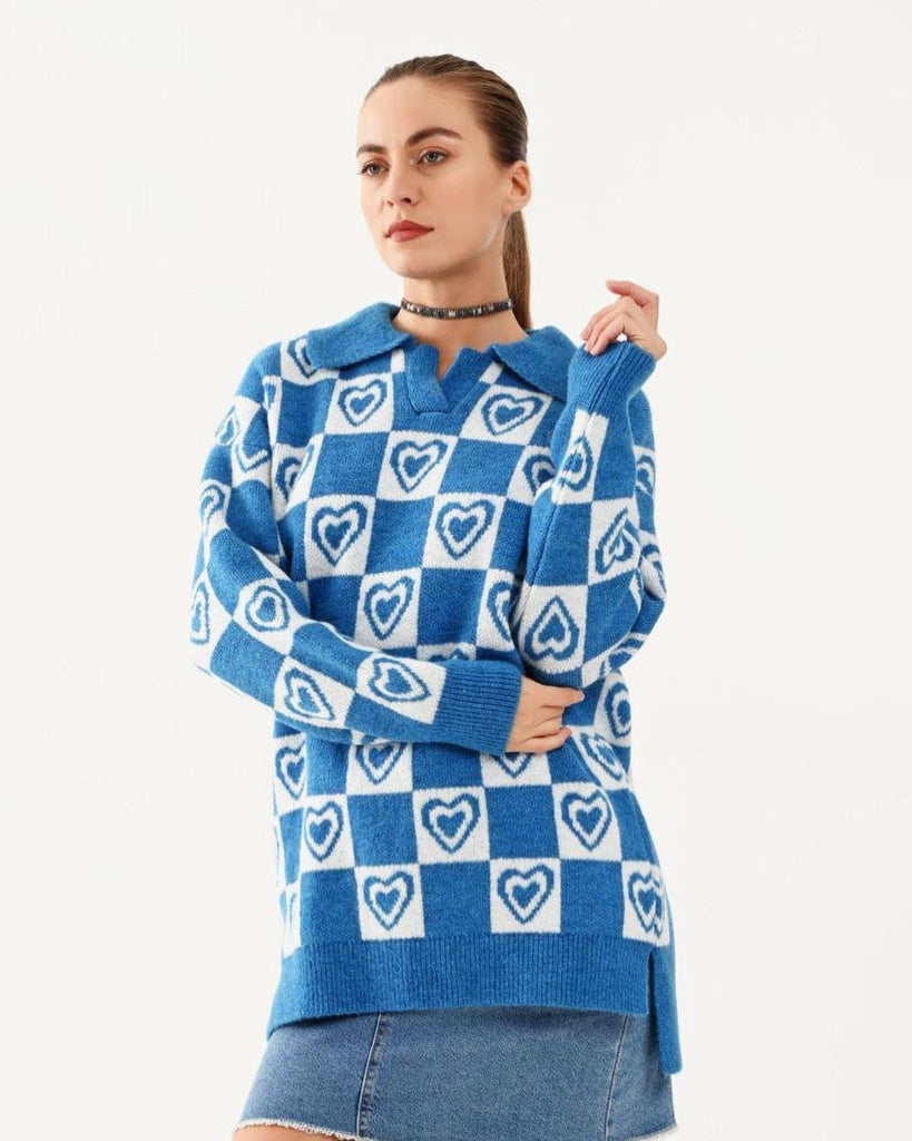 Knitted Sweater - Hearts print